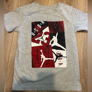 Jordan Gray T-Shirt with Red and Black Graphic